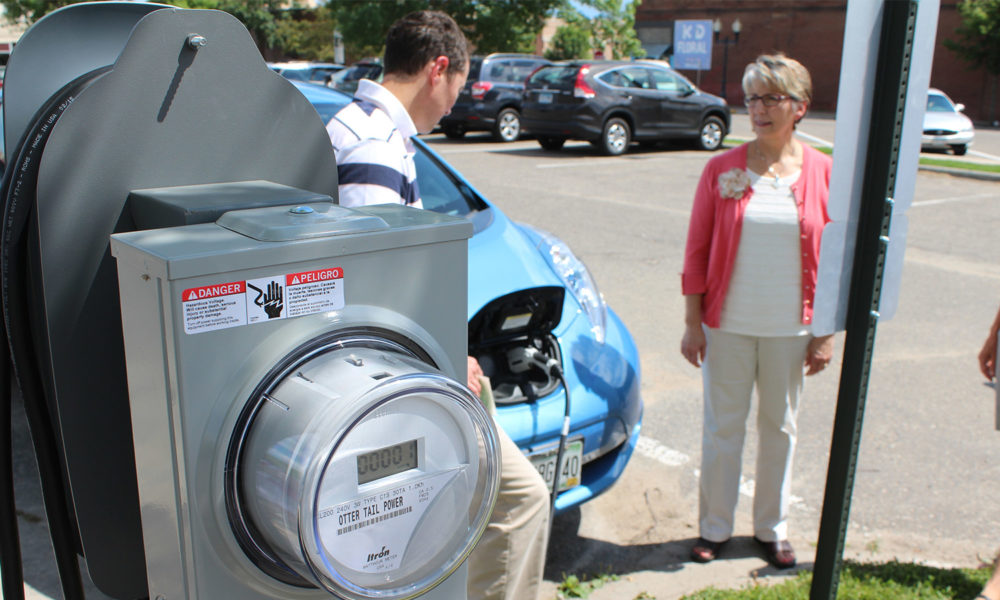 A public charger for an electric vehicle in Bemidji, MN