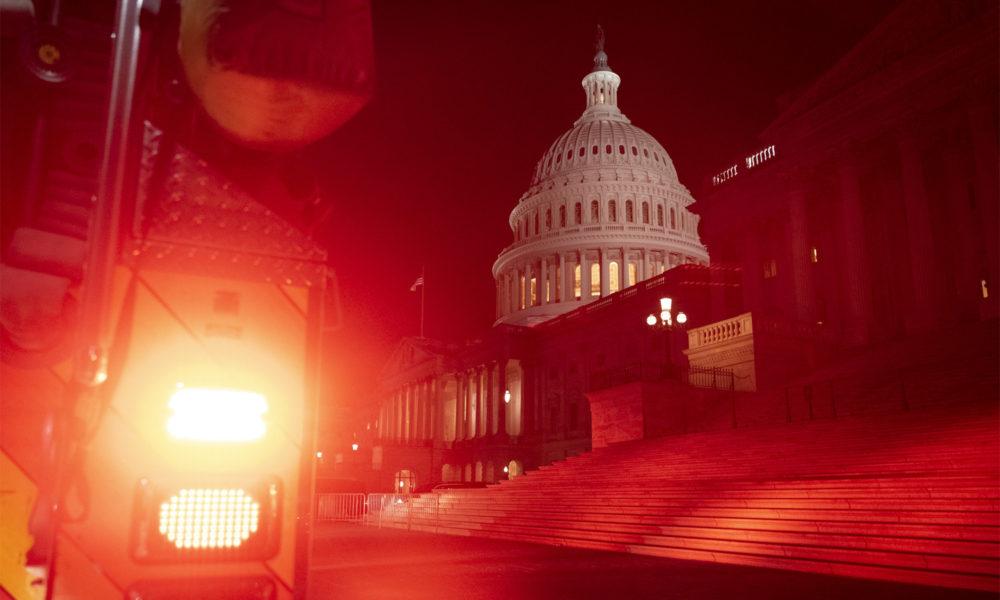 Red light on emergency vehicle outside the US Capitol