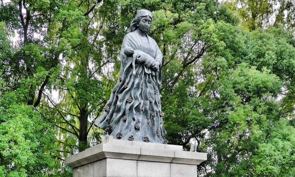 a statue in Nagasaki's Peace Park in Nagasaki, Japan