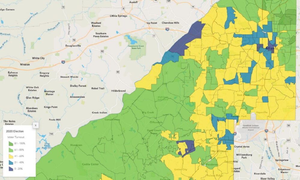 Interactive map of 2020 voter turnout in Fulton County, Georgia (Atlanta)