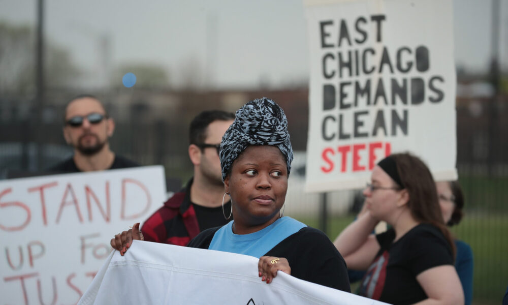 Environmental justice activists hold a protest in East Chicago, Indiana