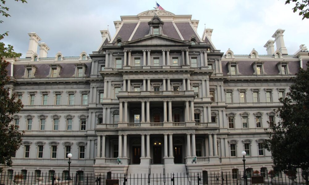 The front façade of the Eisenhower Executive Office Building on Pennsylvania Avenue, Washington, DC.