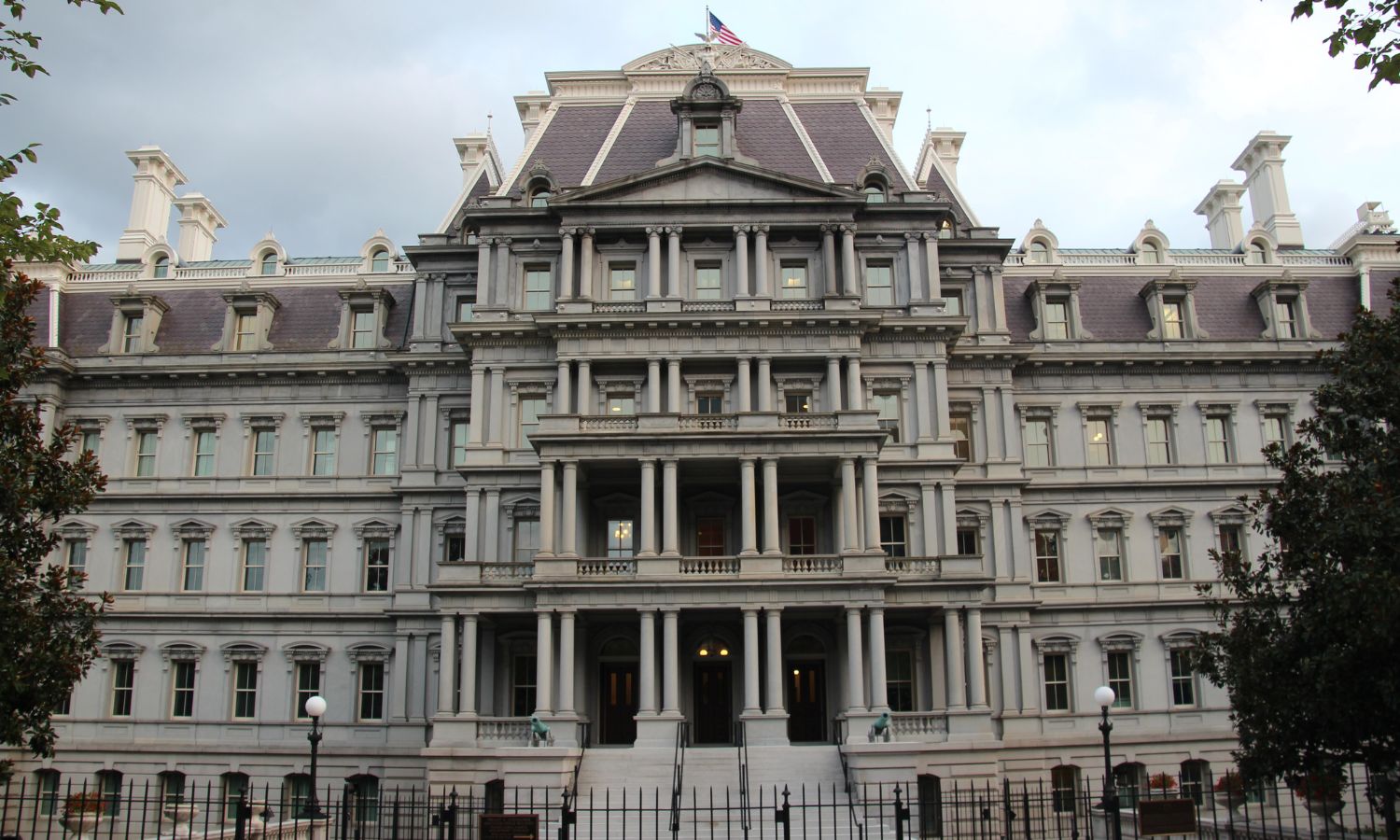 The front façade of the Eisenhower Executive Office Building on Pennsylvania Avenue, Washington, DC.