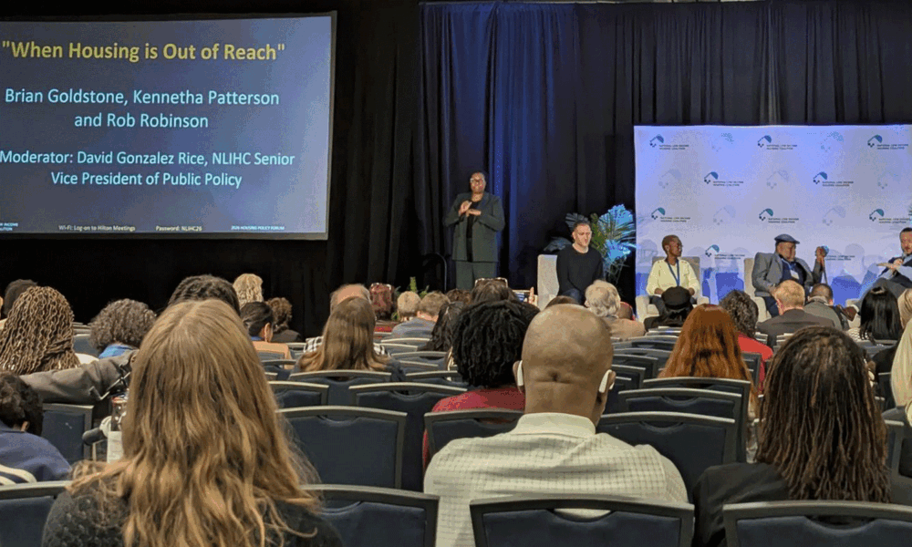 Shot from a panel discussion "When Housing is Out of Reach" at National Low Income Housing Coalition’s (NLIHC) annual Housing Policy Forum in Washington, DC, March 2026. Alicia Race.