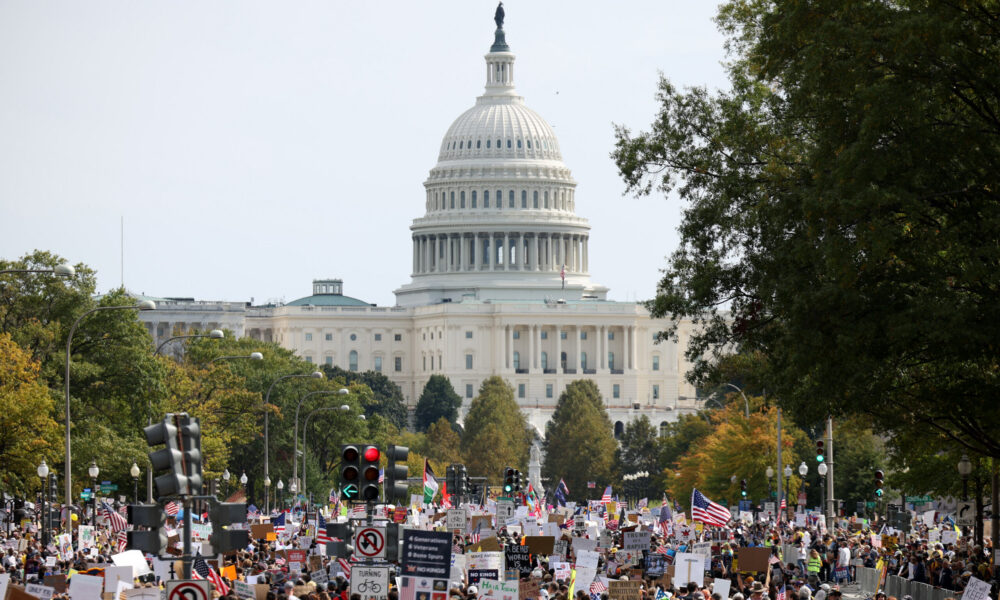 a No Kings protest in front of the US Capitol